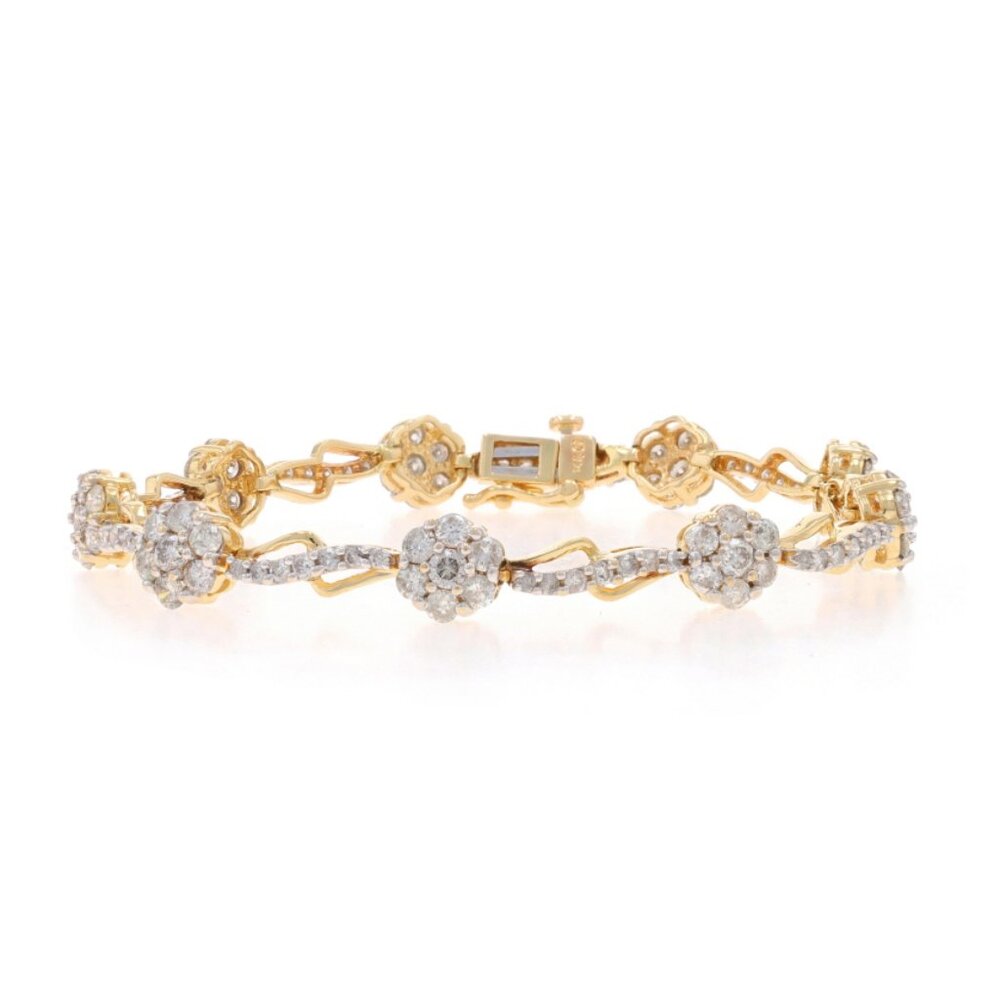 Yellow Gold Diamond Link Bracelet 7" - 14k Round 5.40ctw Flower Garland
